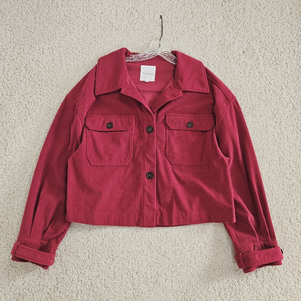 Avec Les Filles Corduroy Jacket Cropped Shacket Raspberry Pink Boxy Womens Large